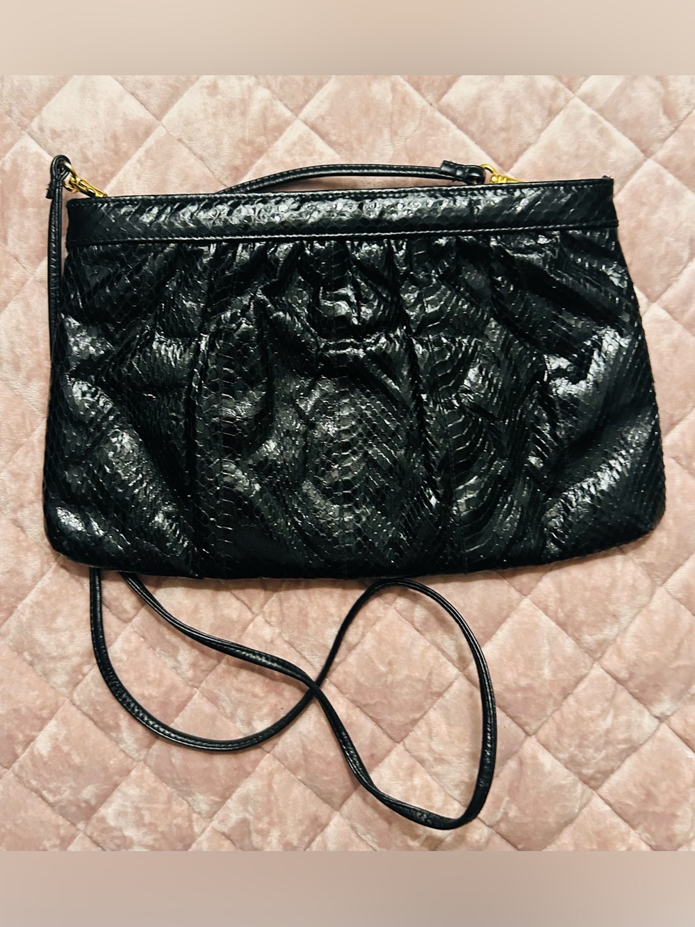 Vintage Saks Fifth Avenue Black Textured Snake-Embossed Crossbody Bag